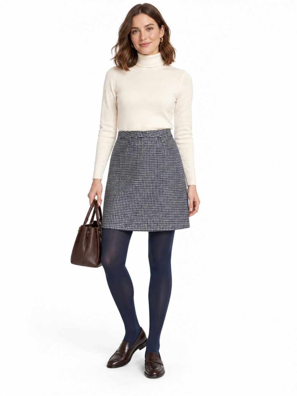 Brooks Brothers British Tweed Wool Houndstooth A-Line Skirt Size 10
